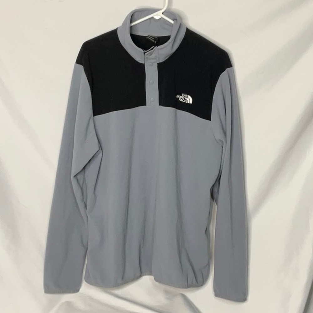 The North Face Gray and Black Pullover 3/4 Snap Stand Up Collar Micro Fleece